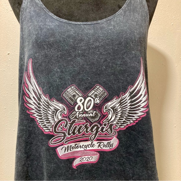 Women's Sturgis 80th 2020 Charcoal and Pink Graphic Tank Top Medium - Picture 7 of 10